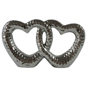 Keramická dekorace propletená srdce - stříbrná strukturovaná VA858HC